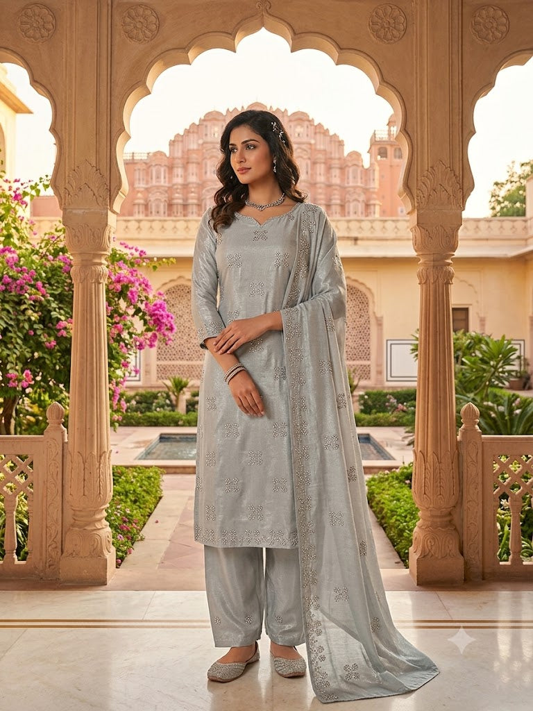 Grey Cotton Silk 3pc