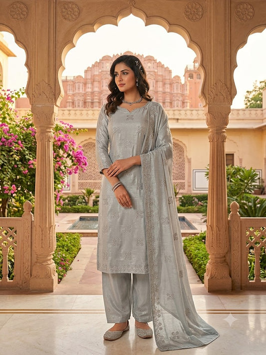 Grey Cotton Silk 3pc