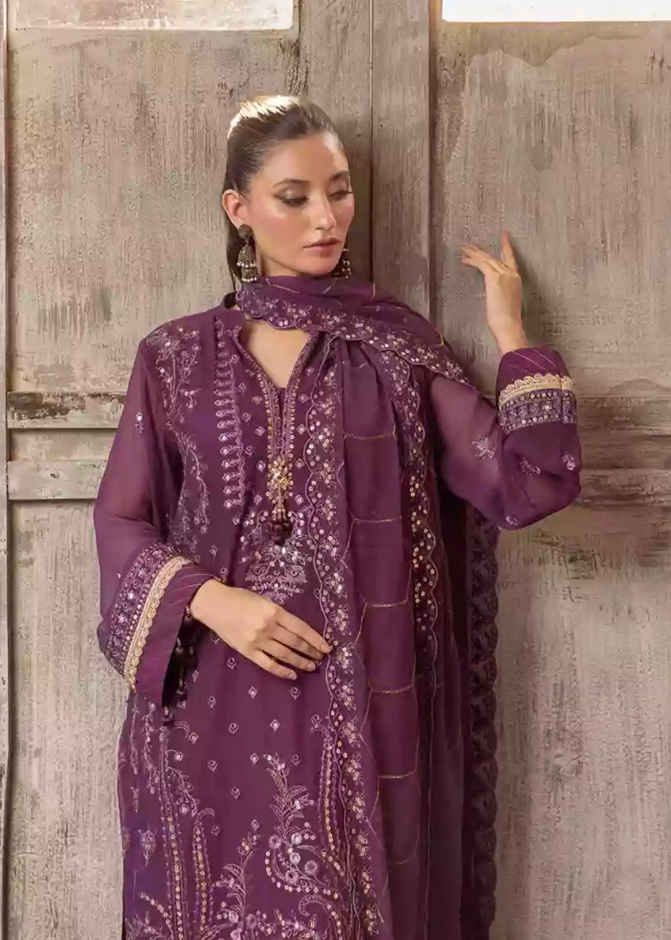 3PC UNSTITCHED CHIFFON EMBROIDERED SUIT