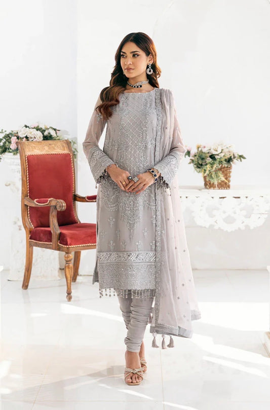 Salitex Grey 3PC UNSTITCHED CHIFFON EMBROIDERED SUIT
