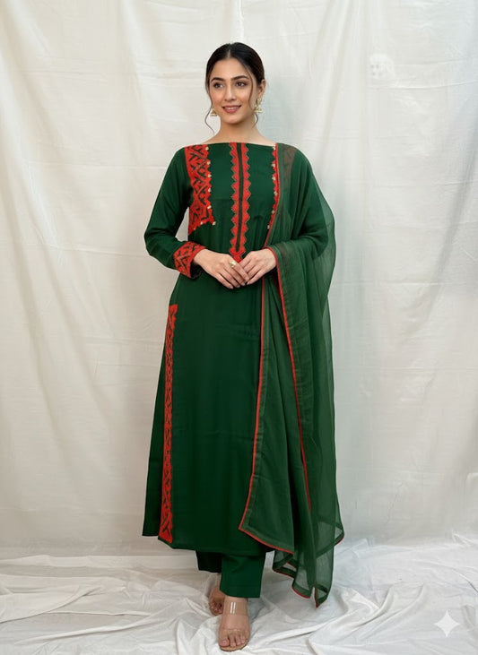 Sabz-o-Narangi Kurta - 1 PC Unstitched