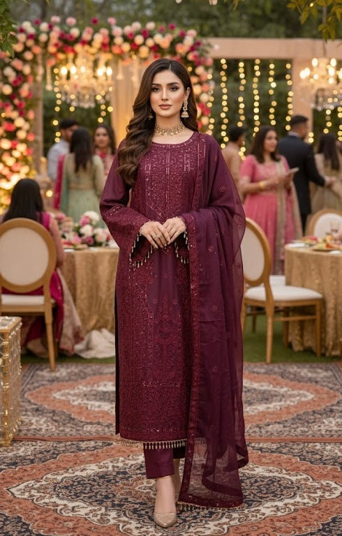 Deep Plum Couture Formal Suit - 3 PC