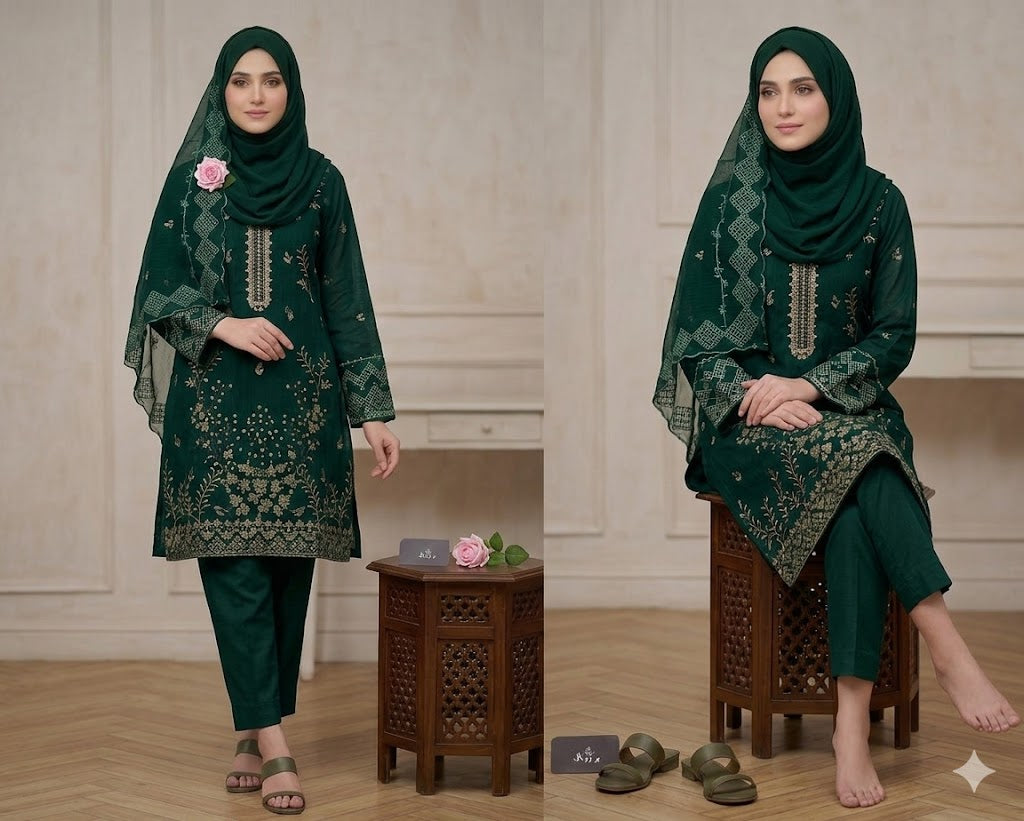 Deep Green Botanical Stitched Suit