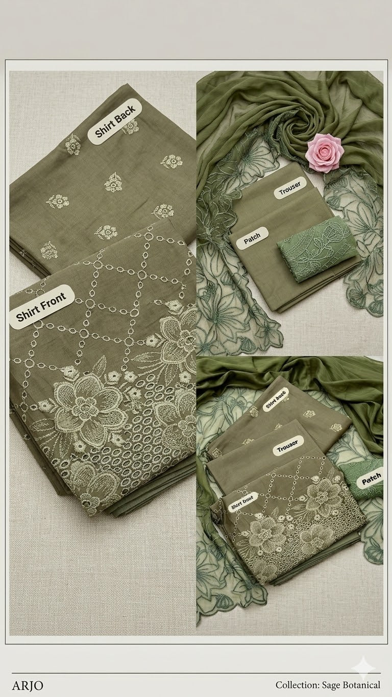 Sage Botanical – 3-Piece Luxury Suite Stitched