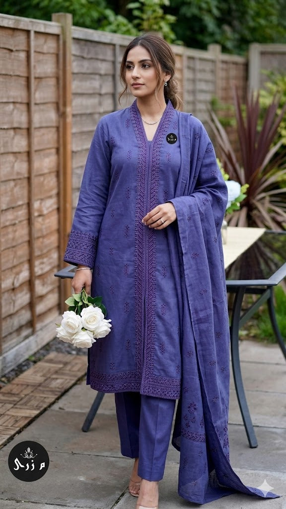 3 Piece Unstitched Purple Ribbon