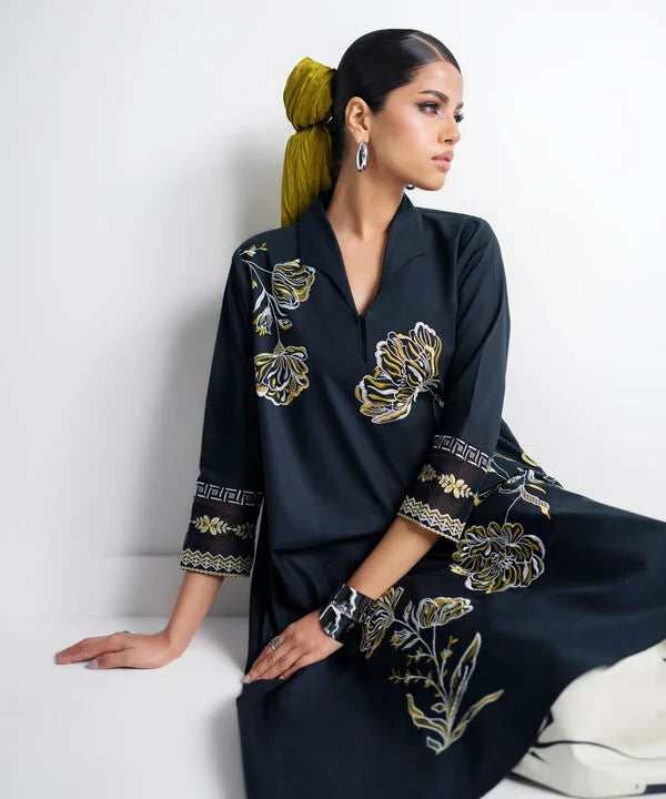2 Piece - Embroidered Cotton Suit